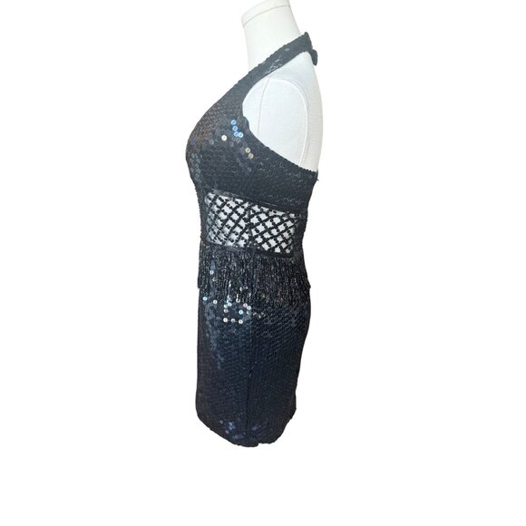 VTG Y2K Nite Way Sequin Prom Dress 8‎ Cut Out Fringe Mesh Mini Bodycon Cocktail - Picture 5 of 10
